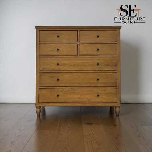 Solid Oak & Quality Oak Veneer 7-Drawer Chest, Elkstone Mellow Oak Range, RRP £999