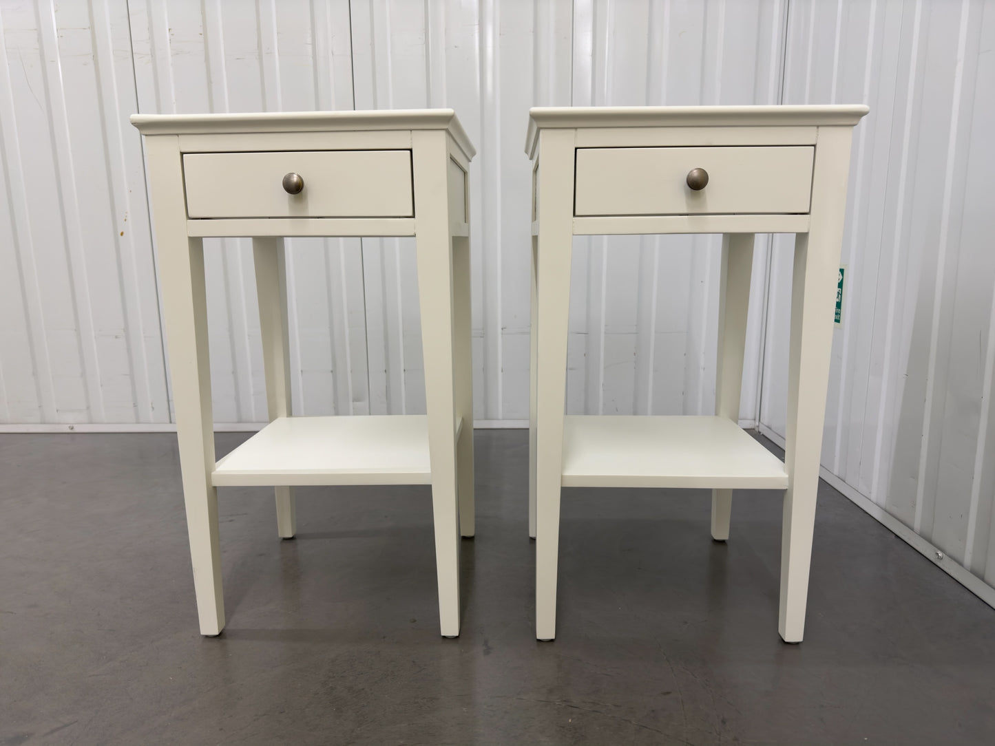 Solid Wood & Warm White Painted Narrow Bedside Tables RRP £250