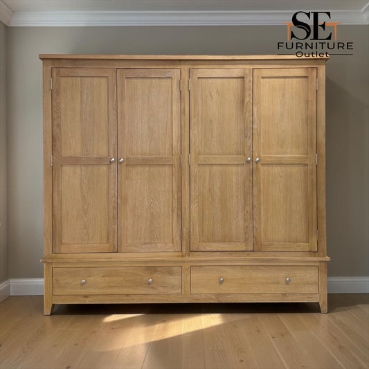 Whitewashed Finish Solid Oak & Quality Oak Veneer Quad Wardrobe, Inglesham Range, RRP £2200
