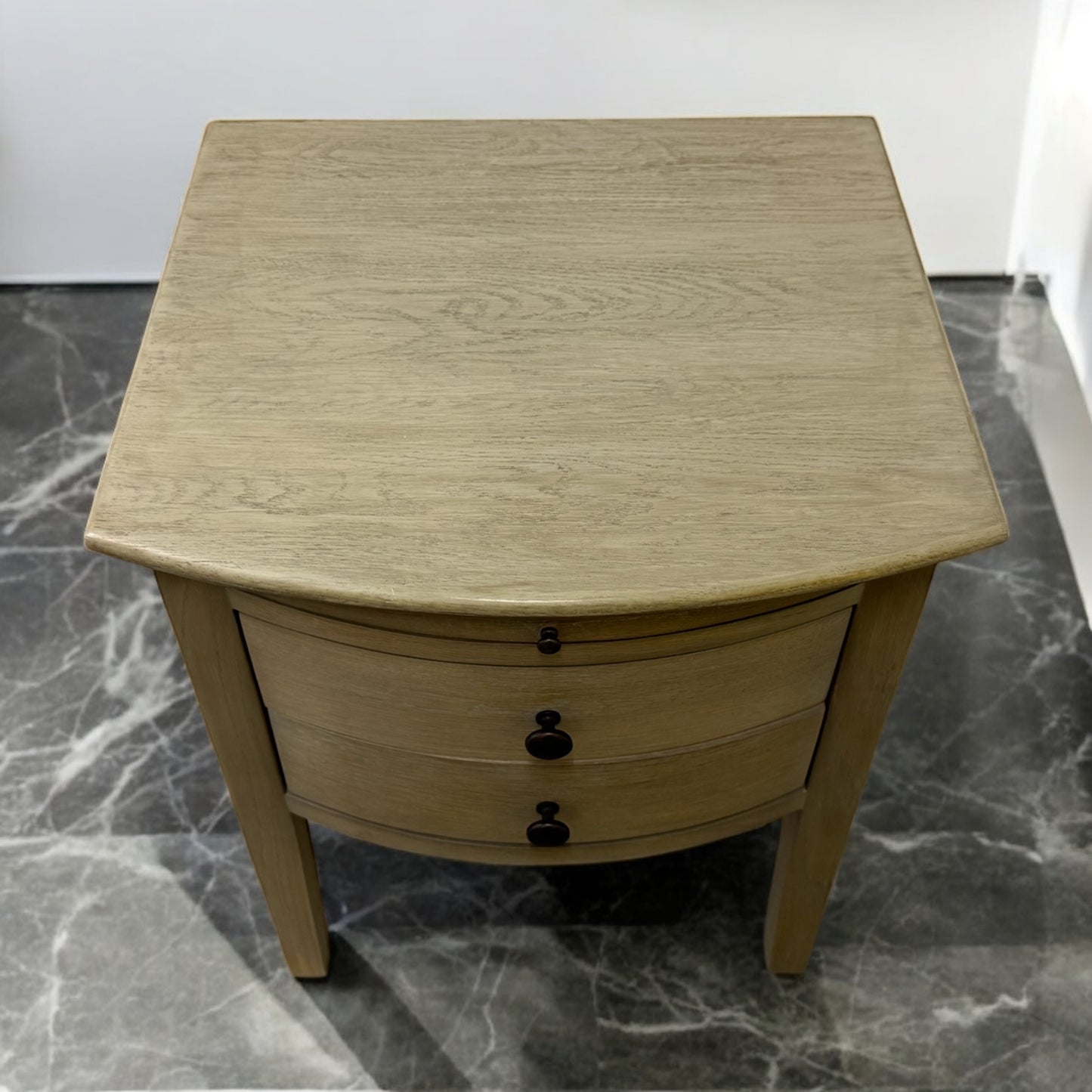 Cotswold Company Solid Smoked Oak 2 Drawer Bow Fronted Bedside Table With Pull-out Tray RRP £299