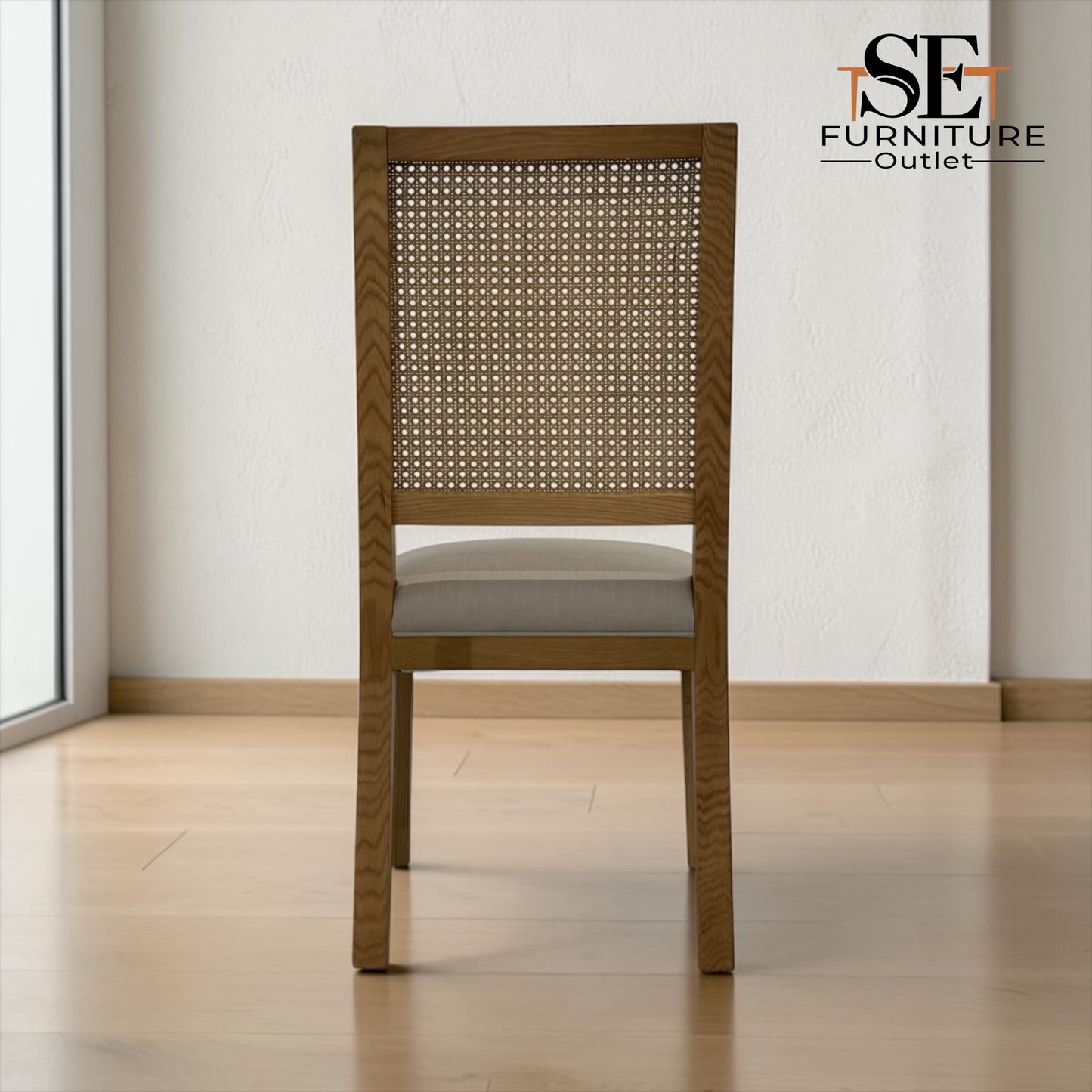 Set of 4 Solid Oak Rattan Back Dining Chairs, Elkstone Mellow Oak Range RRP £796