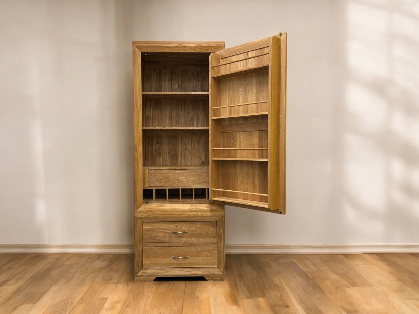 Oak Furnitureland Natural Solid Oak Slim Kitchen Larder Bevel Range RRP £1049