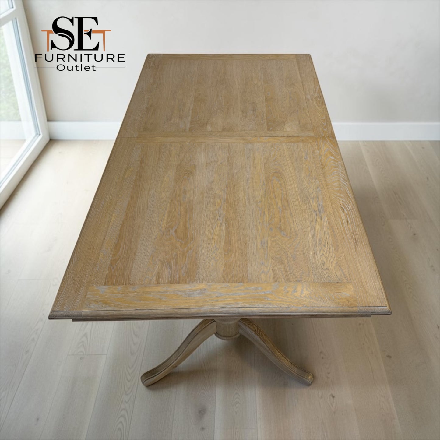 Solid Oak & Quality Oak Veneer 6-10 Seater Extending Dining Table with Limewashed Finish, Camille Range RRP £1500