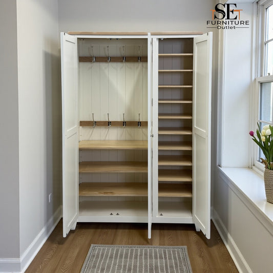 Solid Oak Top & Solid Wood Frames 3 Door Hallway Cupboard, Chester Classic Cream Range RRP £1299