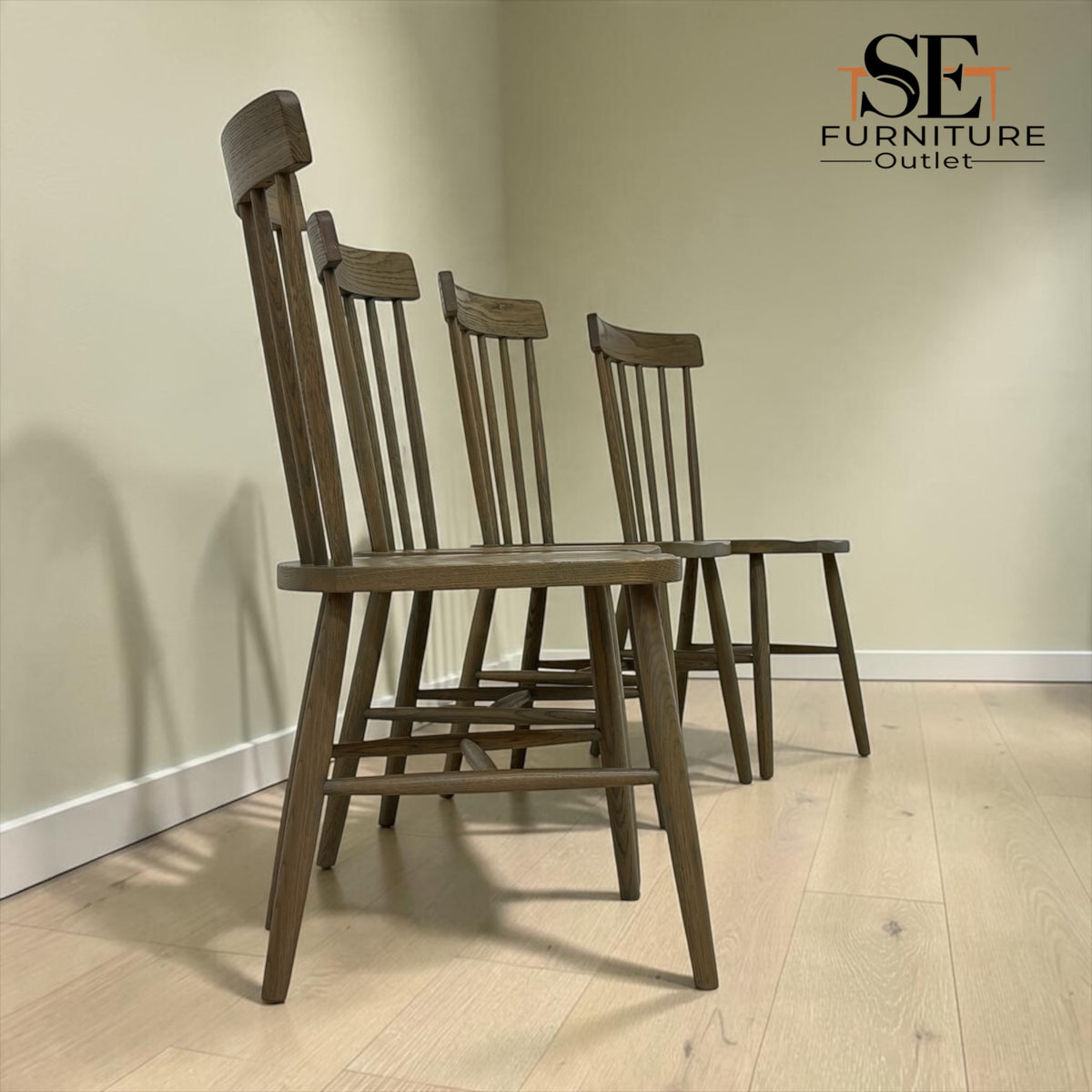 Set of 4 Solid Oak Spindleback Dining Chairs, Elkstone Smoked Oak Range, RRP £796