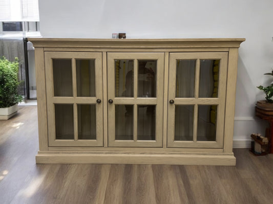 Solid Weathered Oak Large Glazed Display Sideboard Burleigh Range