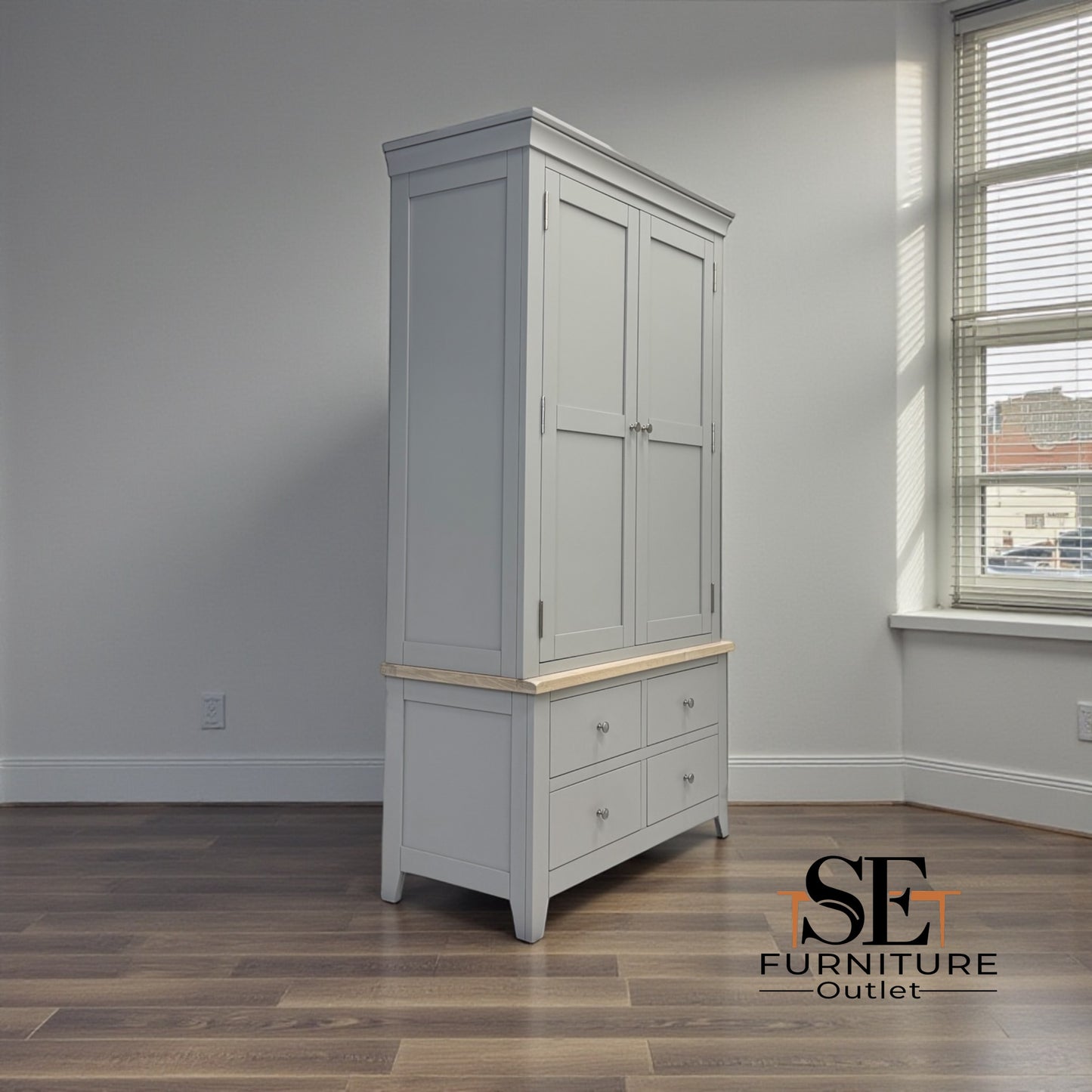 Solid Oak Top & Solid Wood Frames Double Larder, Chester Dove Grey RRP £1499