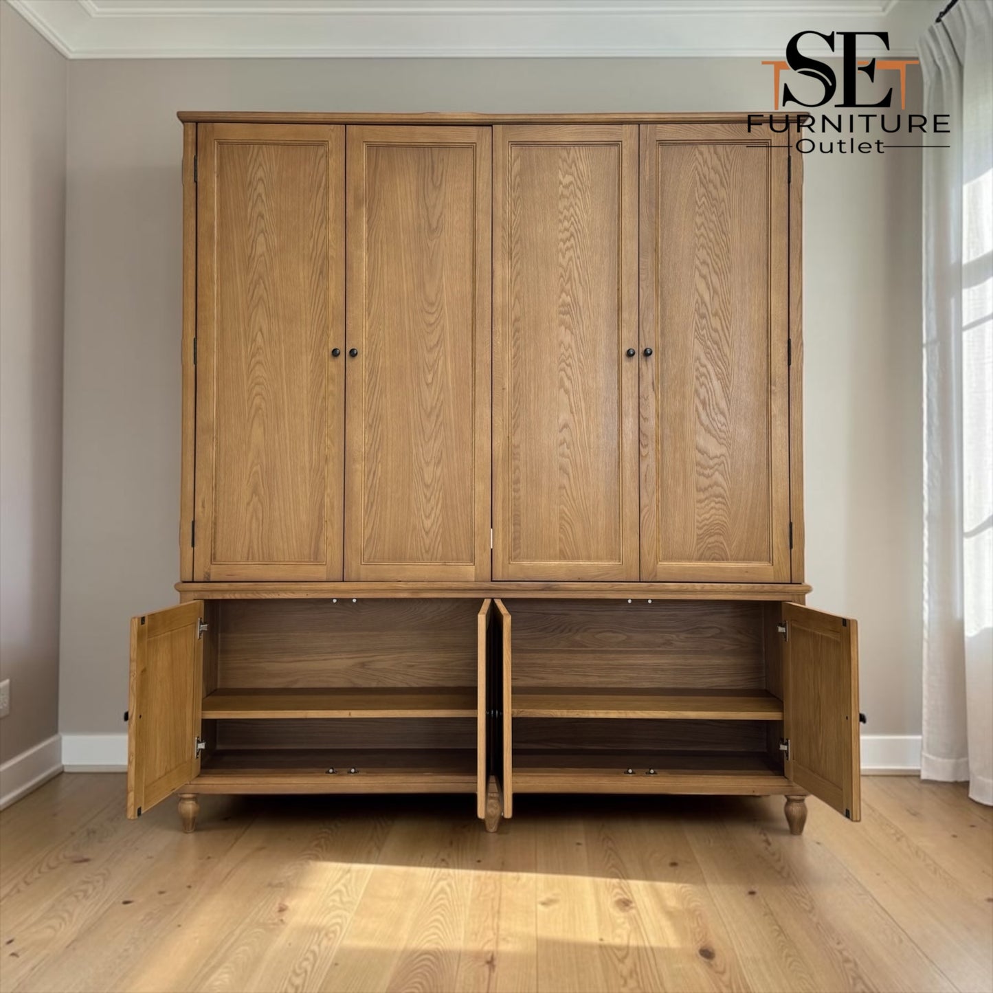 Solid Oak & Oak Veneer Media Hideaway Unit, Fits a TV up to 75", Elkstone Mellow Oak Range RRP £1999