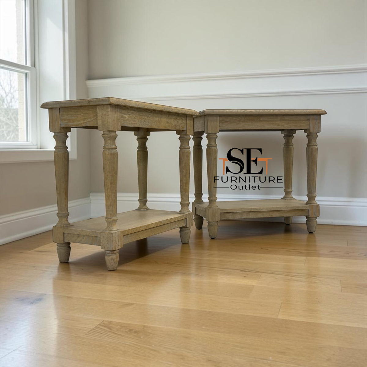 Set of 2 Grey-toned Limewashed Finish Solid Oak Sofa Tables from the Camille Range RRP £500