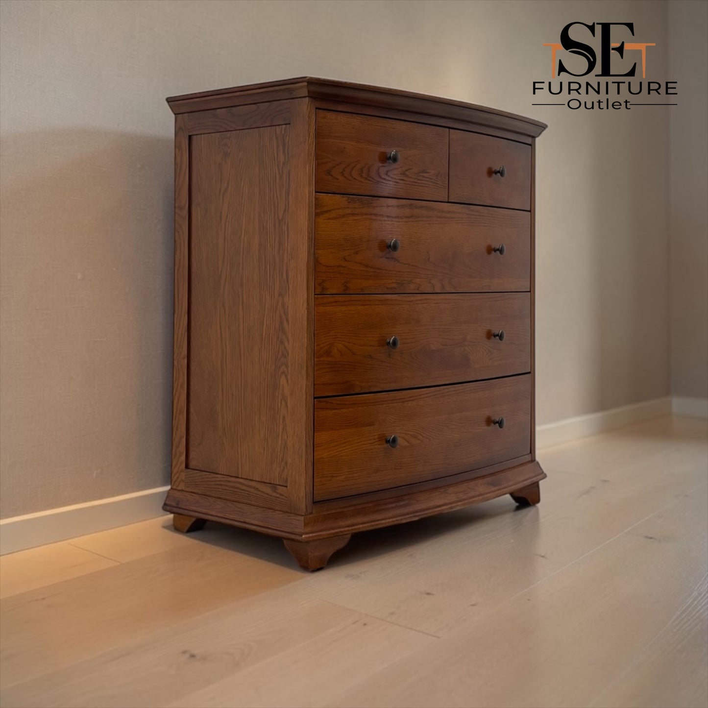 Solid Dark Oak & Quality Oak Veneer 5 Drawer Chest, Winchcombe Dark Oak Range RRP £899