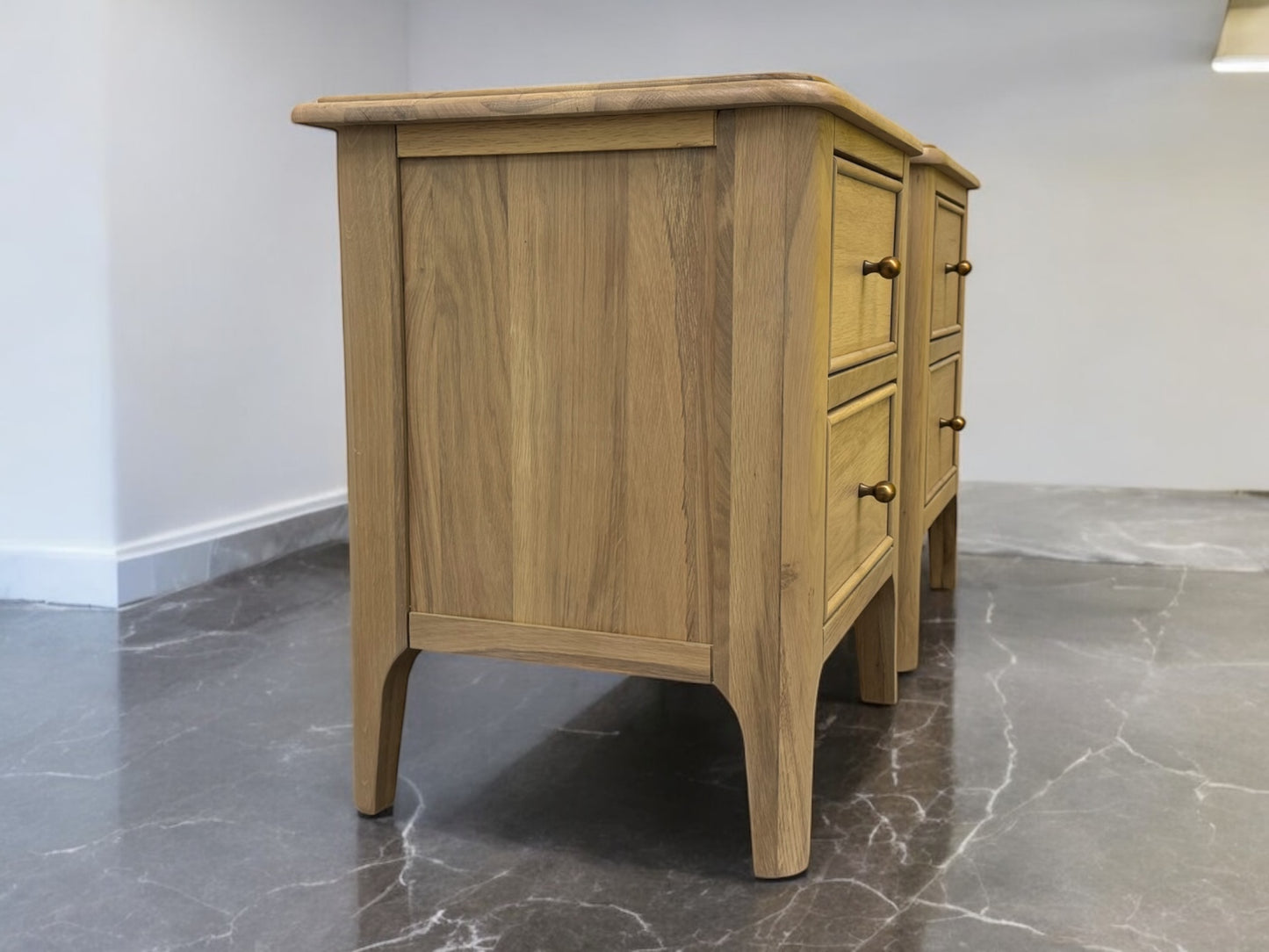 Oak Furnitureland Light Natural Solid Oak 2 Drawer Bedside Tables Newton Range RRP £498
