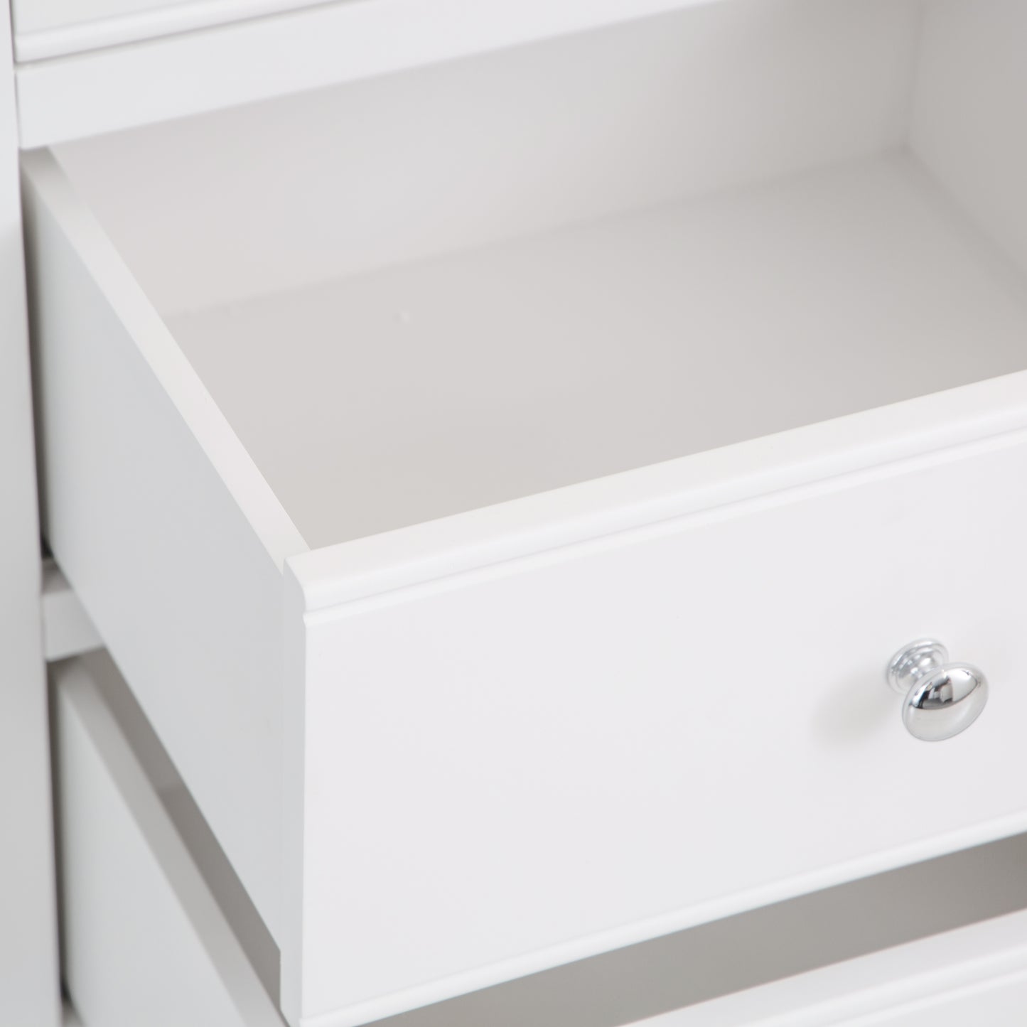 White Washed Oak Top & White Painted 4-Door Sideboard with Glass Doors and Glass Shelves