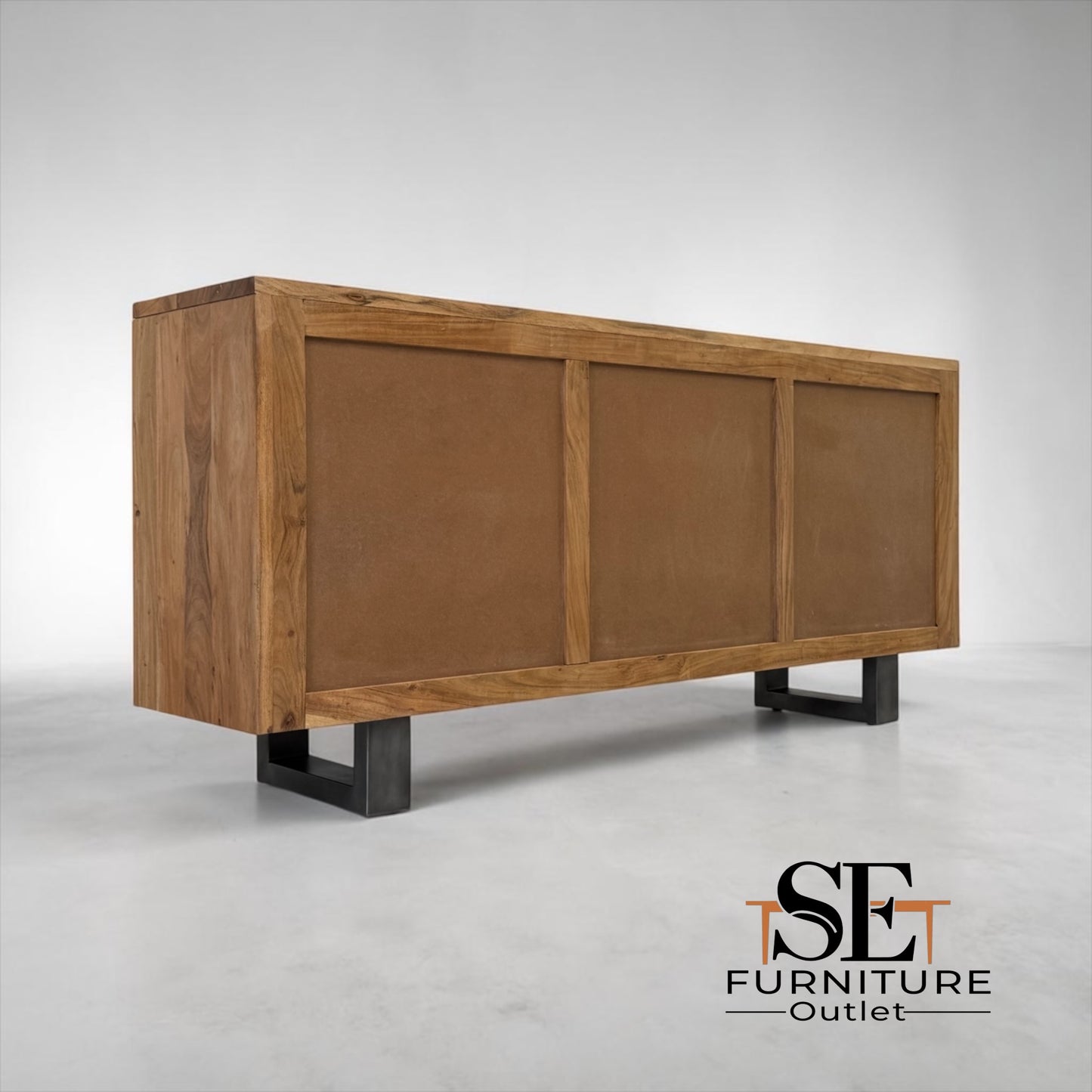 Chunky Solid Acacia Wood Live Edge 4-Door Extra Large Sideboard with Gun Metal Legs RRP £1299