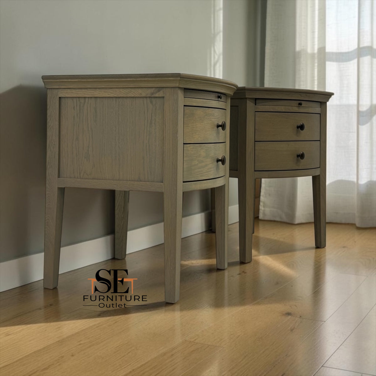 Set of 2 Solid Oak & Oak Veneer Bedside Tables from the Winchcombe Smoked Oak Range RRP £598