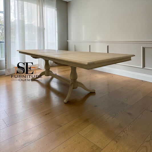 Solid Oak & Quality Oak Veneer 6-10 Seater Extending Dining Table with Limewashed Finish, Camille Range RRP £1500