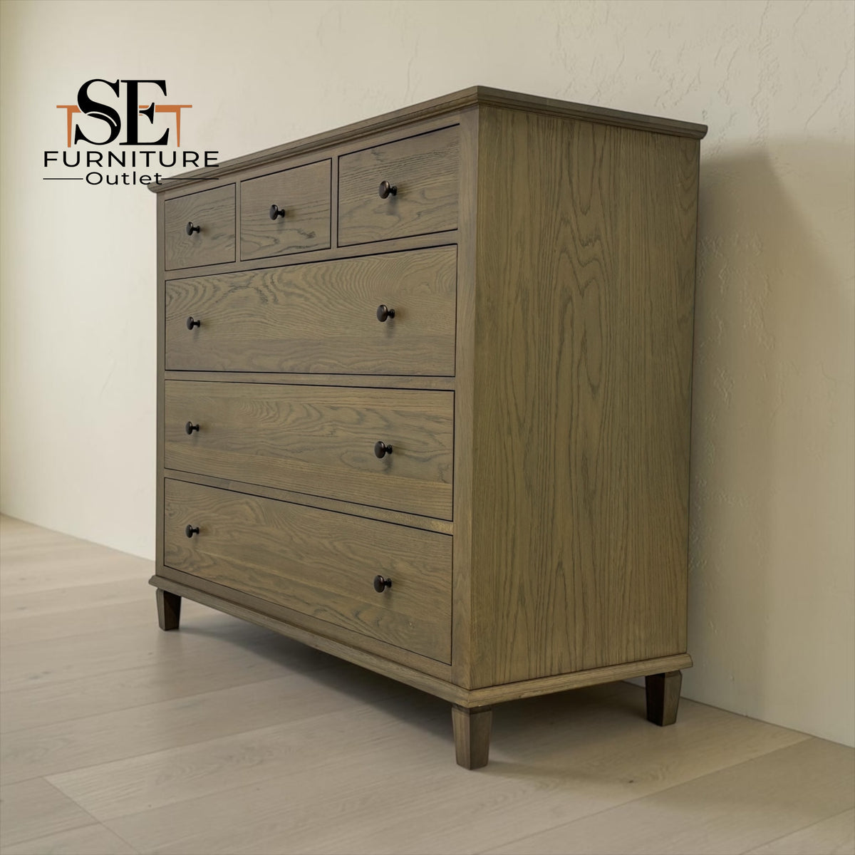 Smoked Solid Oak & Oak Veneer 6 Drawer Chest of Drawers, Bibury Smoked Oak Range, RRP £899
