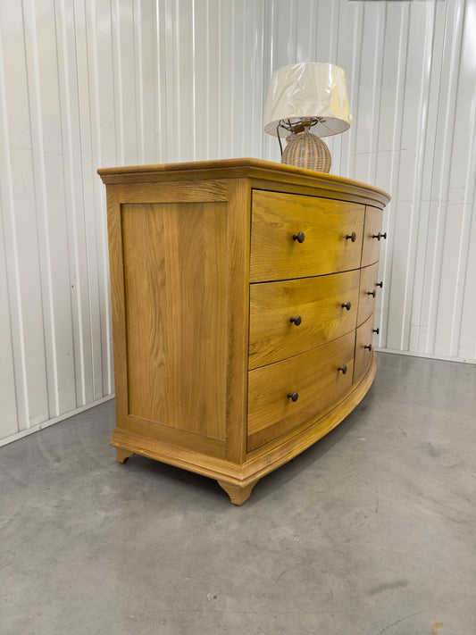 Solid Oiled Oak 6 Drawer Bow Fronted Wide Chest  RRP £999