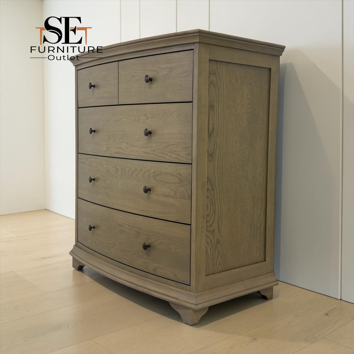 Solid Oak & Oak Veneer 5 Drawer Chest, Winchcombe Smoked Oak Range RRP £899