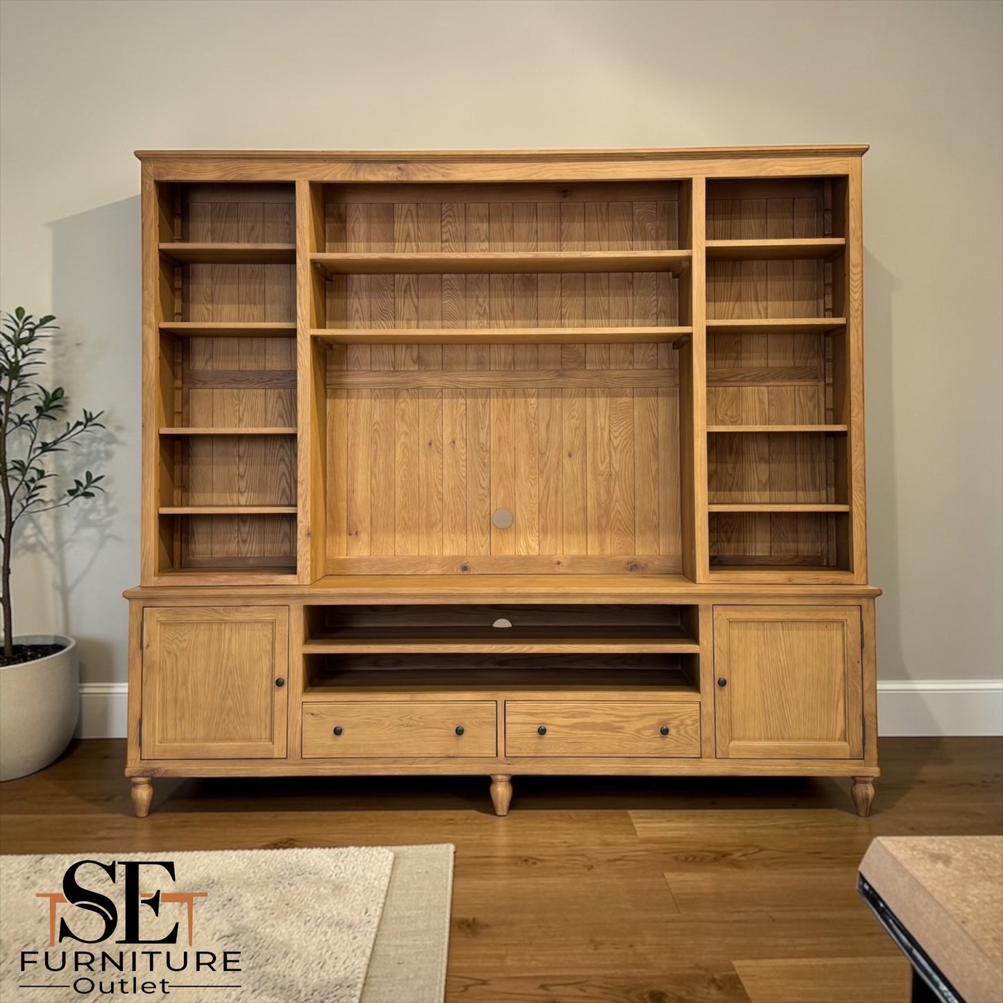 Solid Oak Tops, Frames & Oak Veneer TV & Media Storage Unit, Elkstone Mellow Oak Range £1999