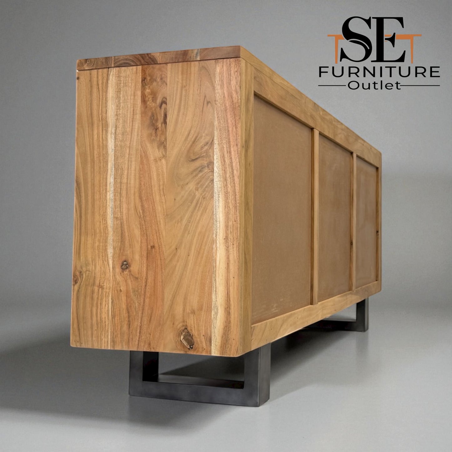 Chunky Solid Acacia Wood Live Edge 4-Door Extra Large Sideboard with Gun Metal Legs RRP £1299