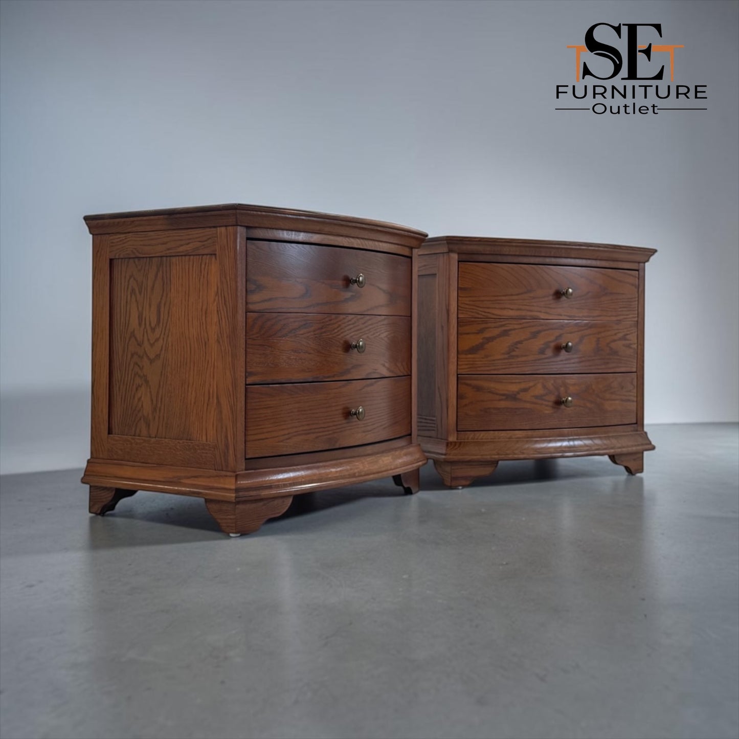 Set of 2 Solid Oak & Quality Oak Veneer Wide Bedside Tables from the Winchcombe Dark Oak Range, RRP £998