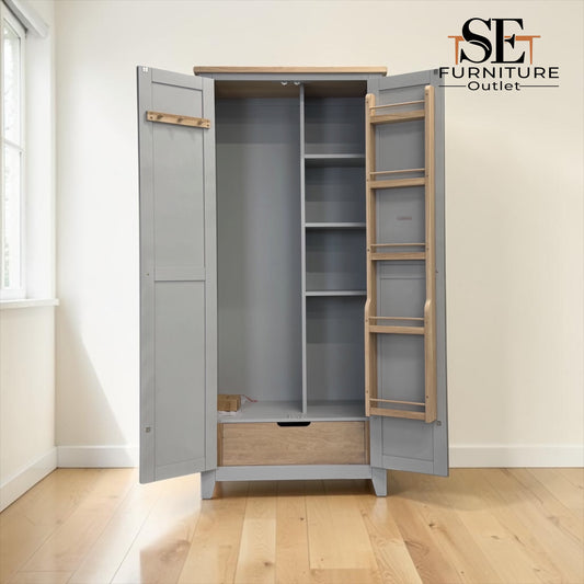 Oak Top & Solid Wood Frames Dove Grey Painted Utility Cupboard RRP £1100