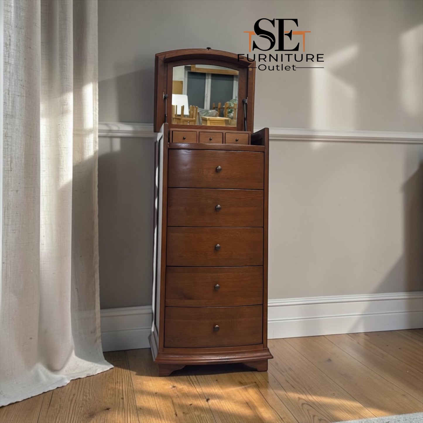 Solid Oak & Oak Veneer Vanity Tallboy, Winchcombe Dark Oak Range RRP £899