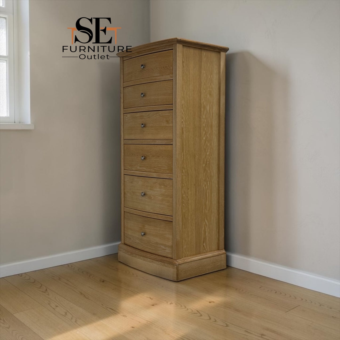 Whitewashed Finish Solid Oak & Oak Veneer Large Tallboy Chest with Soft-Close Drawers