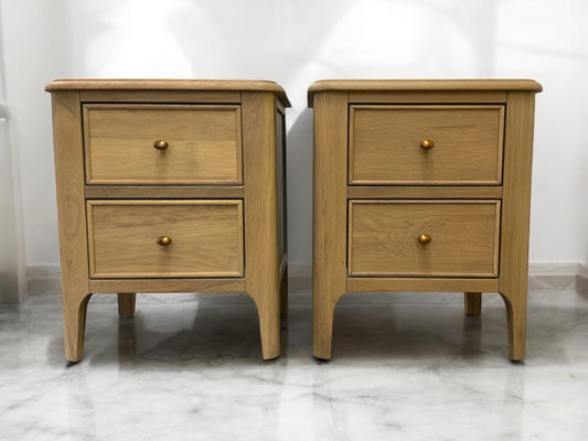 Oak Furnitureland Light Natural Solid Oak 2 Drawer Bedside Tables Newton Range RRP £498