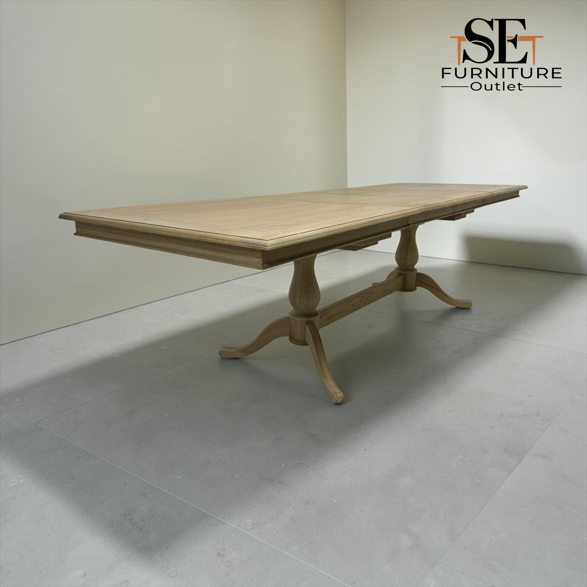 Solid Oak & Quality Oak Veneer 6-10 Seater Extending Dining Table with Limewashed Finish, Camille Range RRP £1500