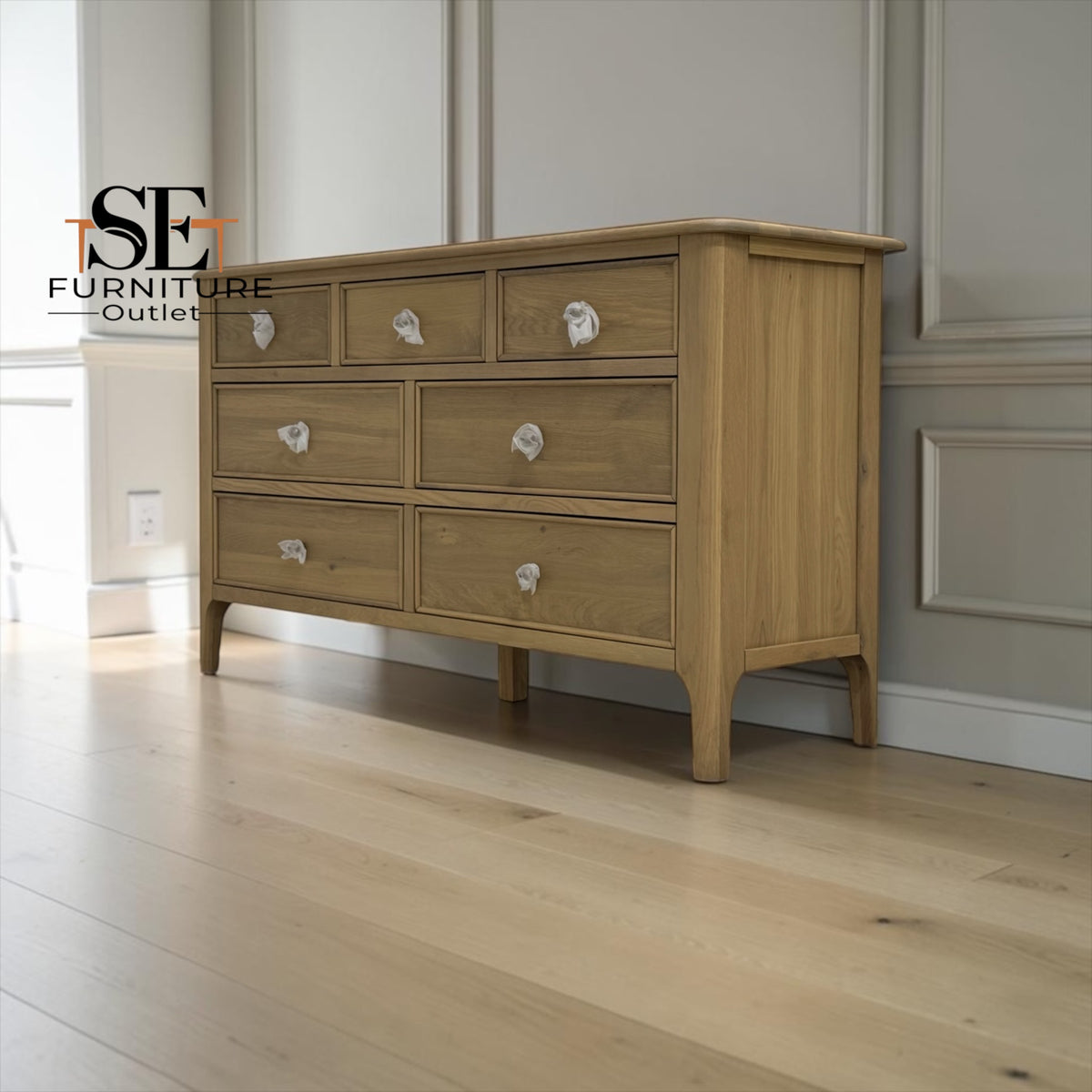 Light Natural Solid Oak 7 Drawer Chest, Newton Range From Oak Furnitureland RRP £759