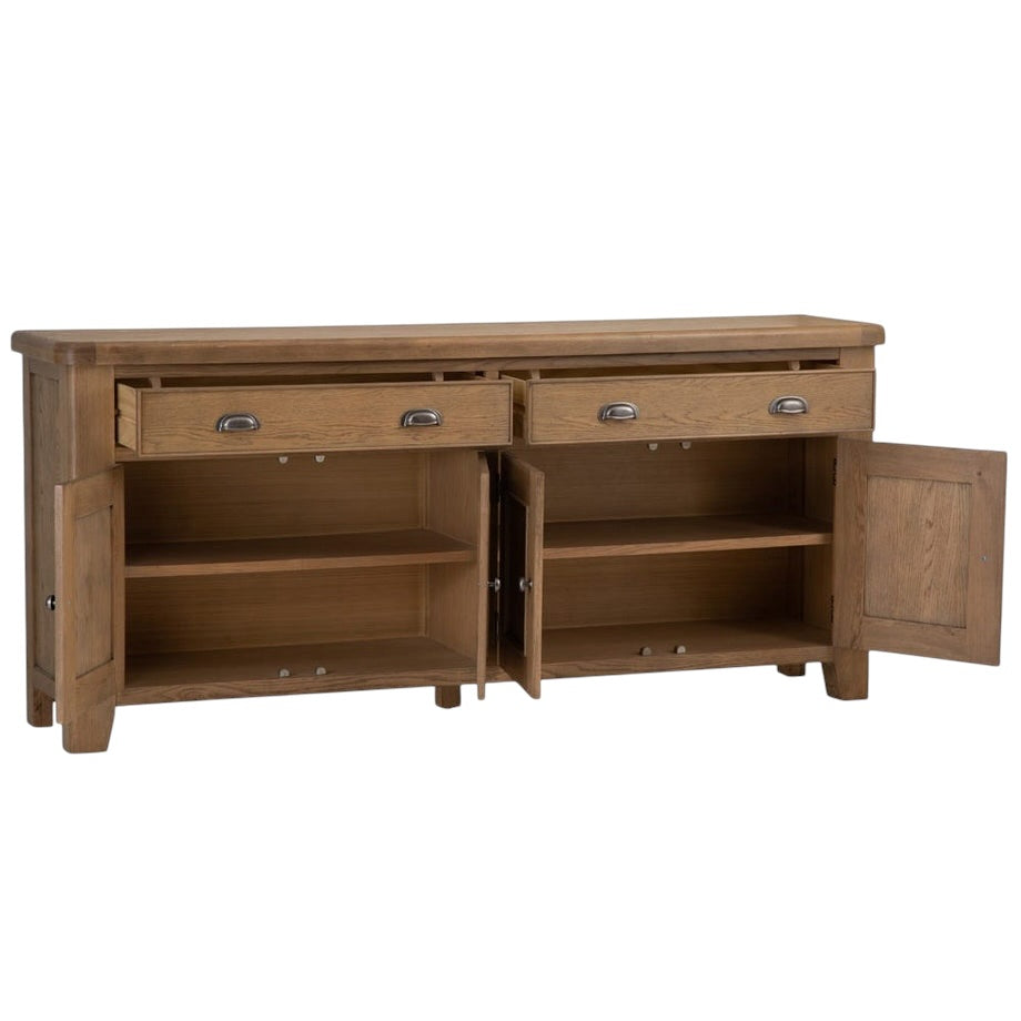 Smoked Oak 4-Door Sideboard with Chunky Oak Tops and Rounded Corners