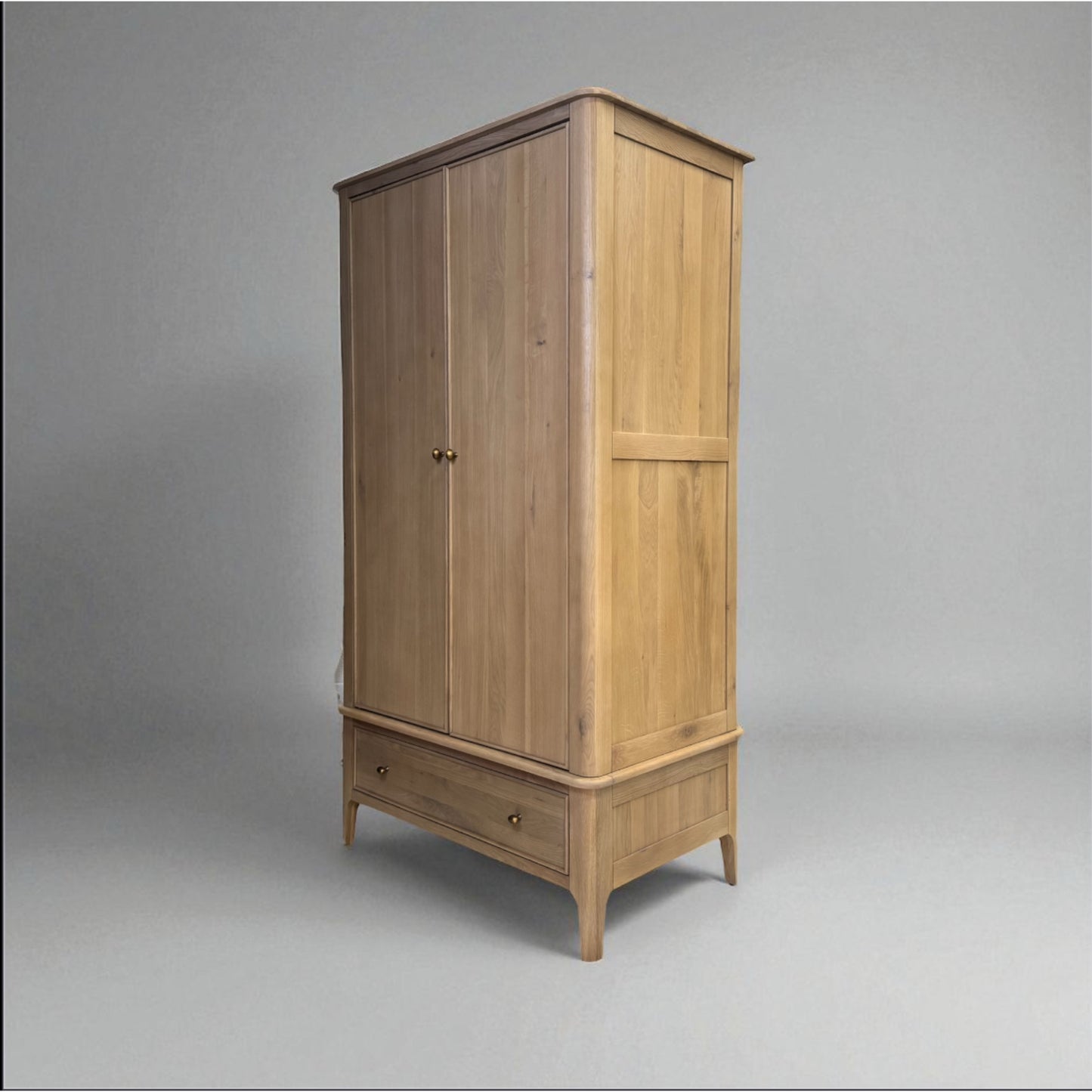 Light Natural Solid Oak Double Wardrobe with Full Sized Mirror, Newton Range From Oak Furnitureland RRP £999