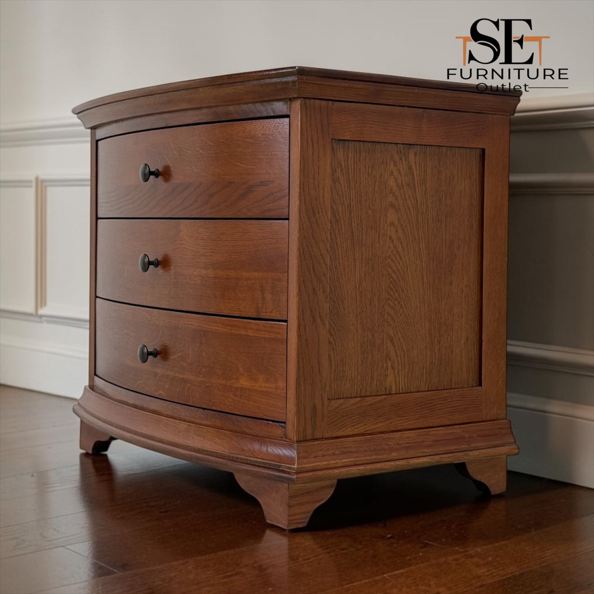 Solid Oak & Oak Veneer Wide Bedside Table from the Winchcombe Dark Oak Range, RRP £499