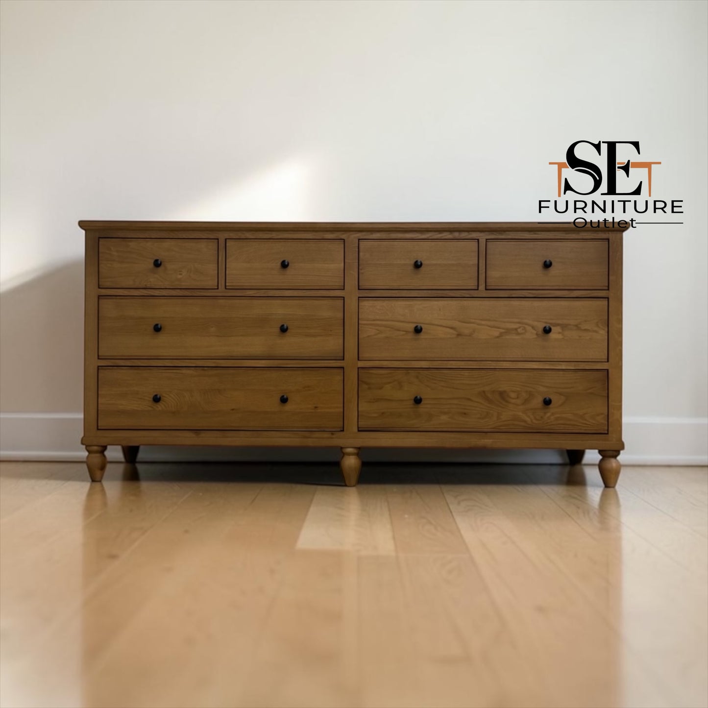 Solid Oak & Oak Veneer 8 Drawer Wide Chest, Elkstone Mellow Oak Range RRP £999