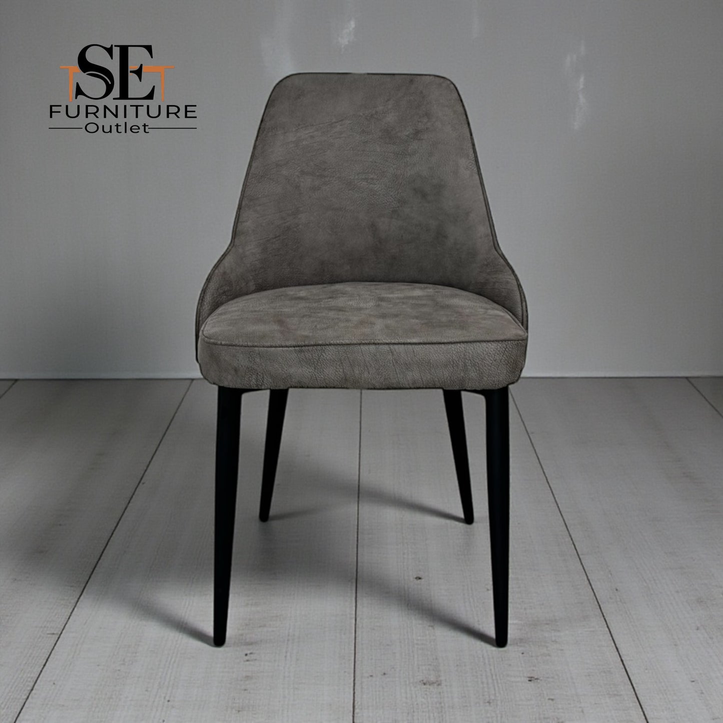 Set of 6 Light Grey Suede Dining Chairs with Black Metal Legs from Oak Furnitureland RRP £220