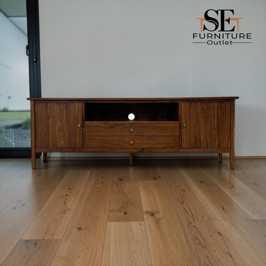 Solid Oak & Quality Oak Veneer Walnut Finish Extra Large TV Unit, Barrington Range £850