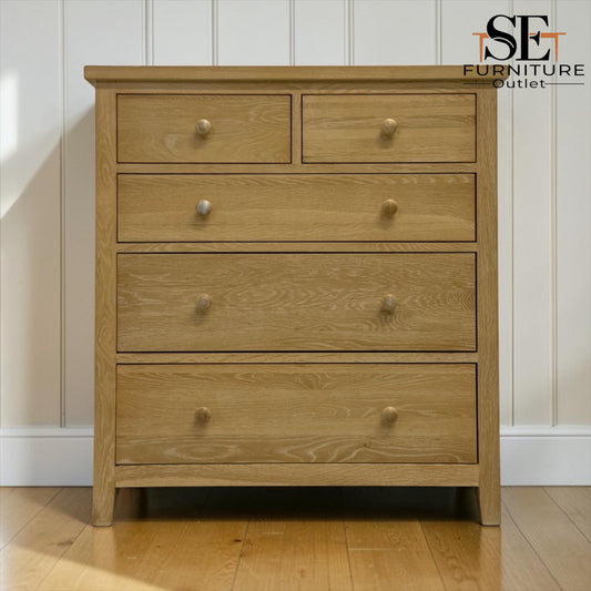 Whitewashed Finish Solid Oak & Quality Oak Veneer 5 Drawer Chest, Inglesham Range, RRP £599