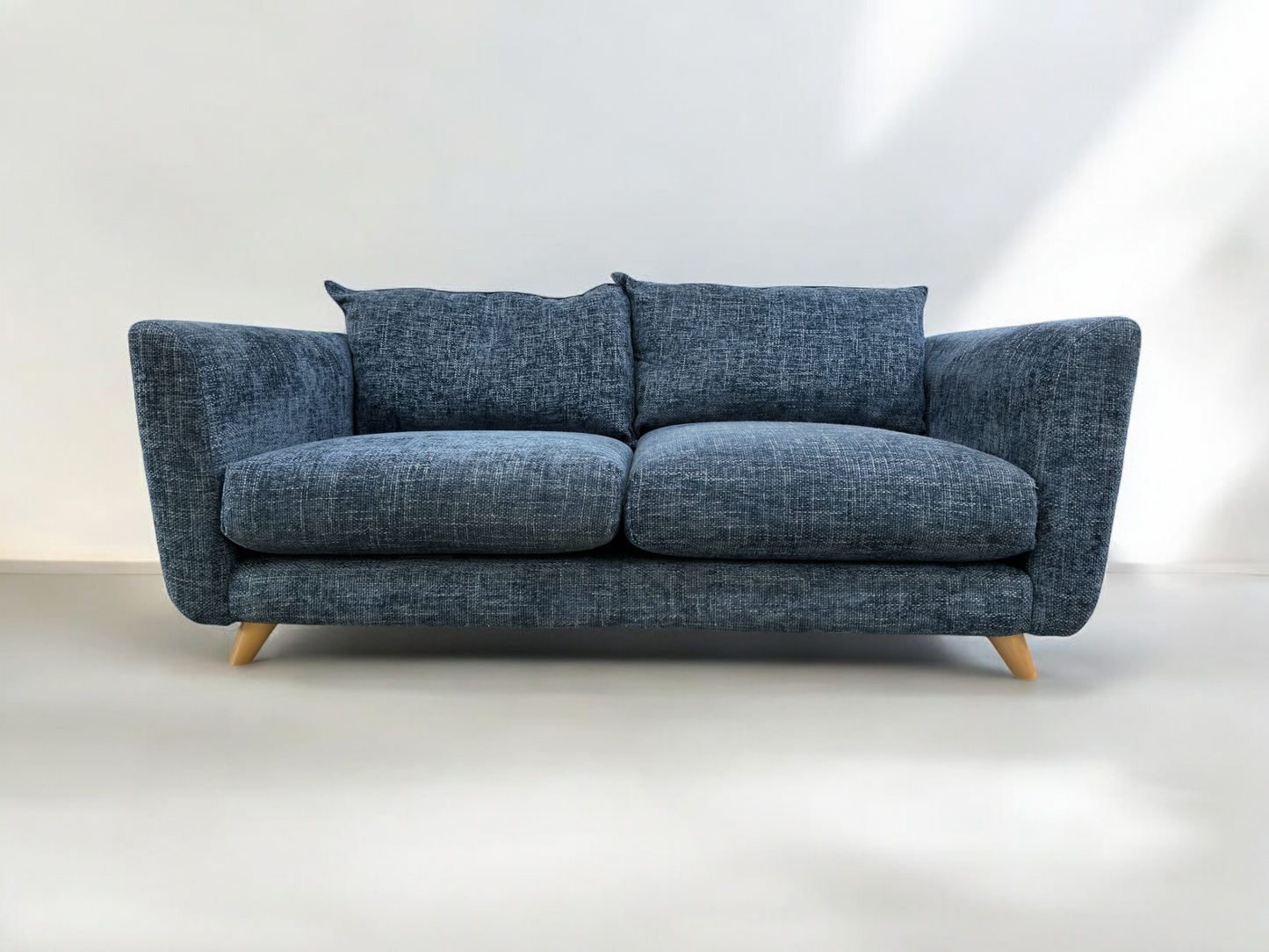 OAK FURNITURELAND DENIM FABRIC 3 SEATER SOFA DALBY RANGE RRP £1749