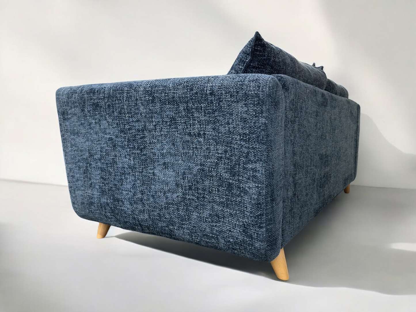 OAK FURNITURELAND DENIM FABRIC 3 SEATER SOFA DALBY RANGE RRP £1749