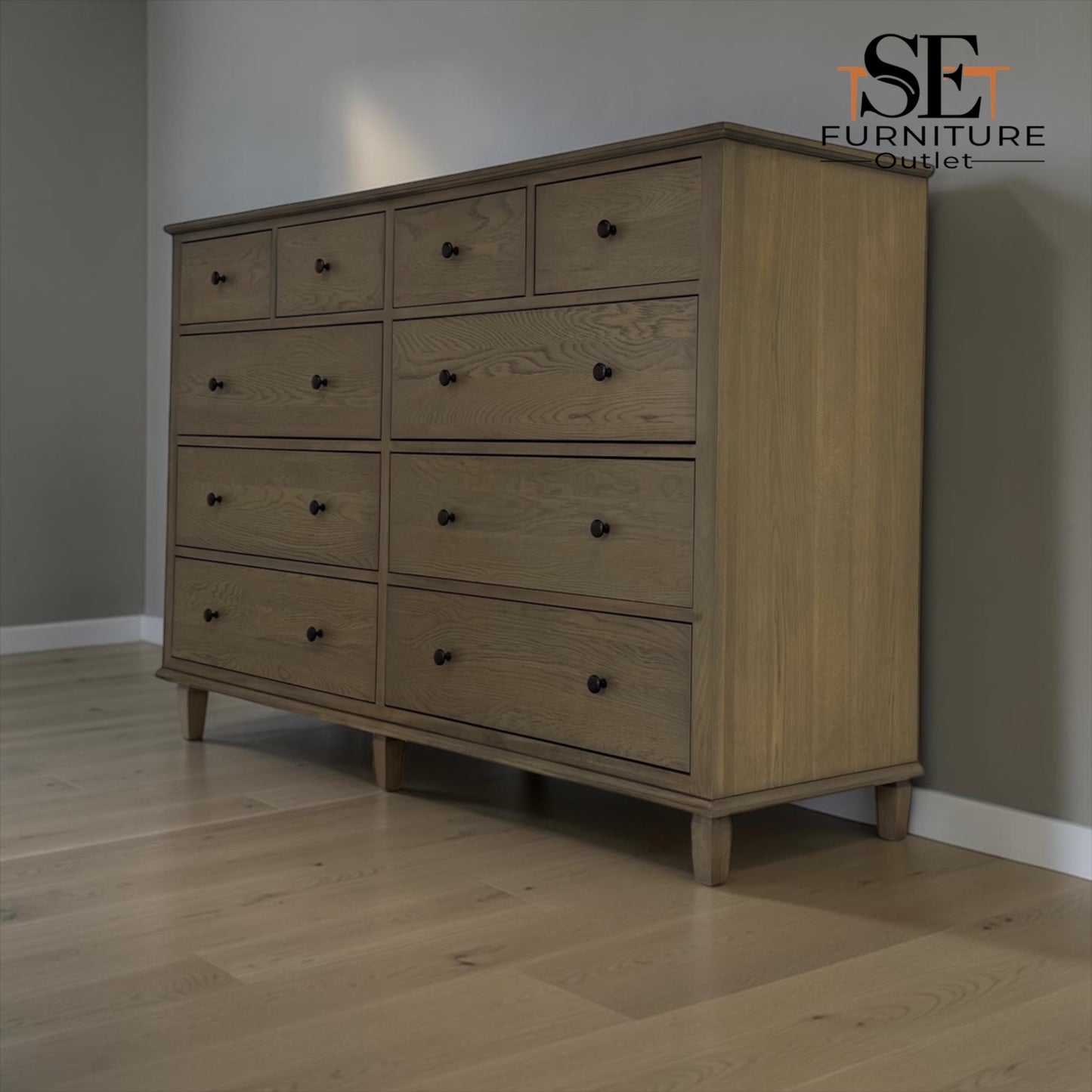 Smoked Solid Oak & Oak Veneer 10 Drawer Chest, Bibury Smoked Oak Range, RRP £1300