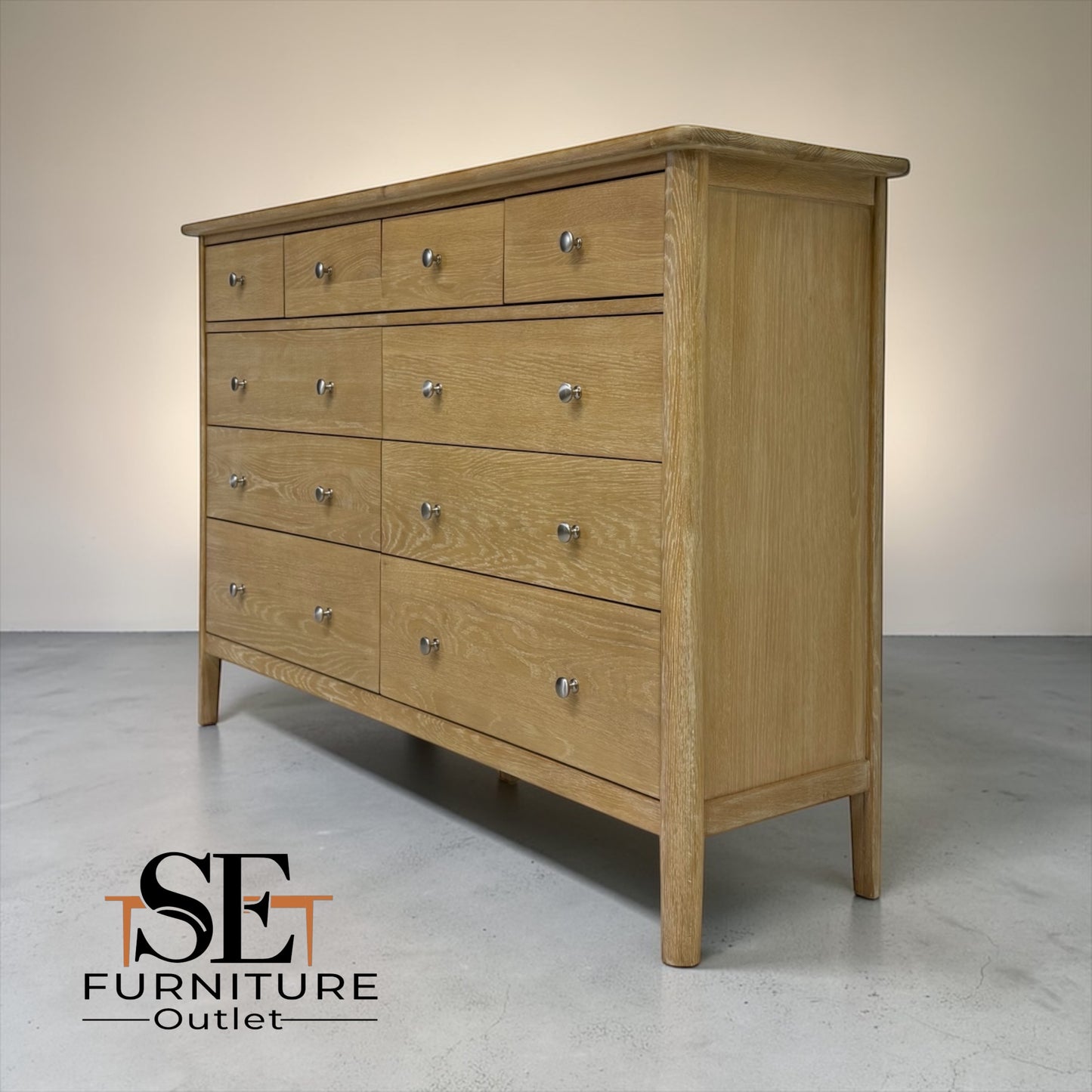 Solid Oak Top, Frames with Oak Veneer & White Wax Finish, 10 Drawer Chest Berkeley Nordic Oak Range RRP £999