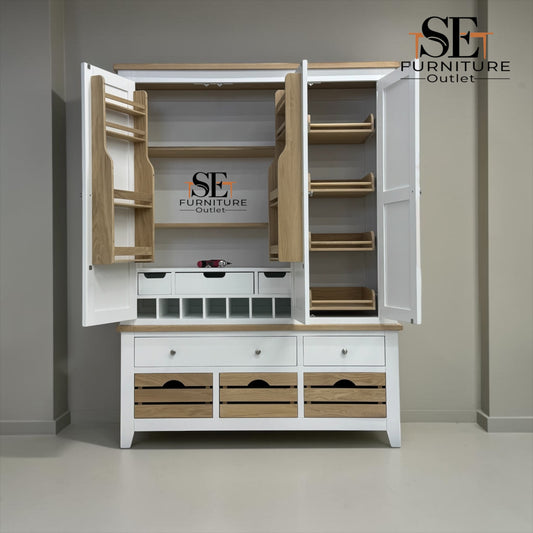 Solid Oak Top & Solid Wood Frames Triple Larder, Chester Pure White Range RRP £1999