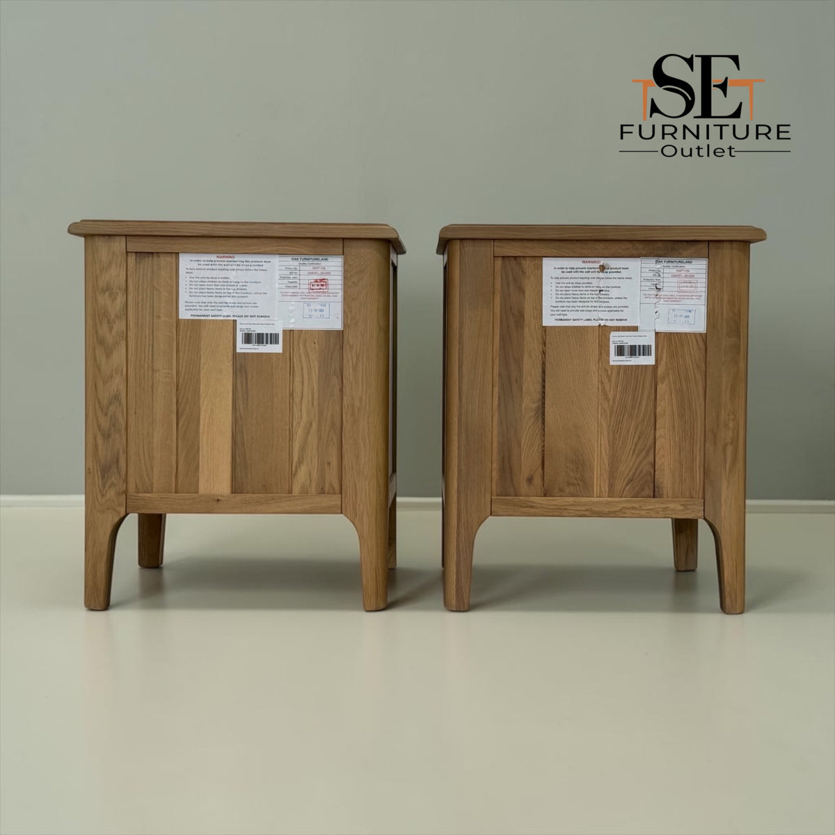 Set of 2 Light Natural Solid Oak 2-Drawer Bedside Tables, Newton Range, from Oak Furnitureland RRP £598