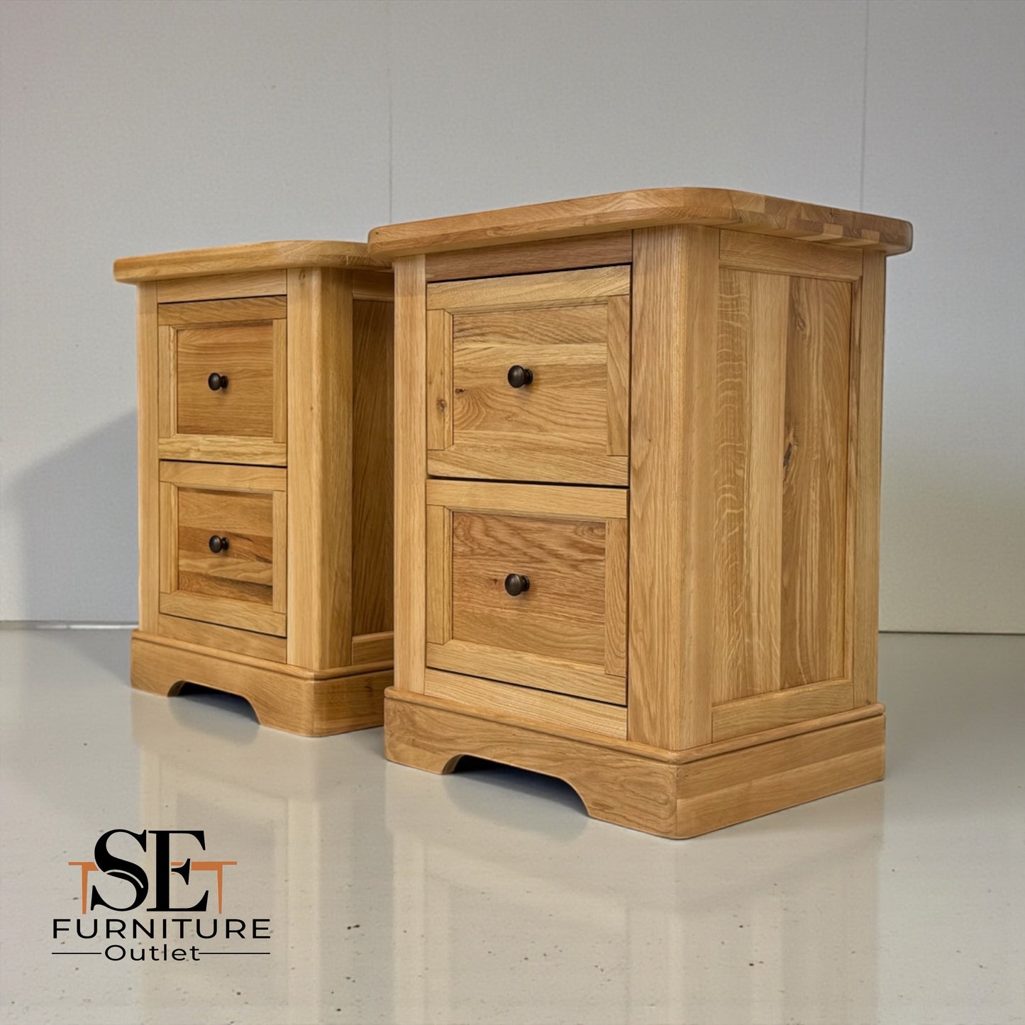 Set of 2 Natural Solid Oak Bedside Tables Brennan Range From Oak Furnitureland RRP £658