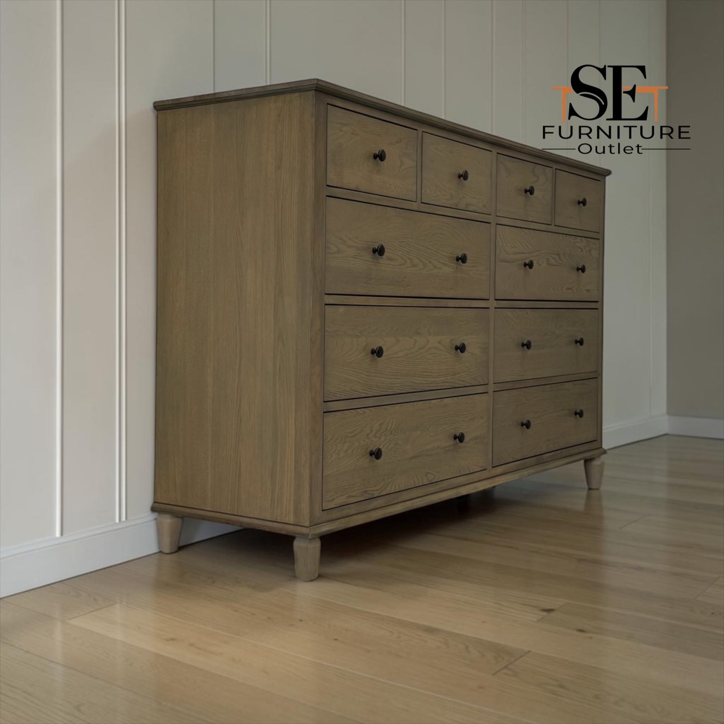 Smoked Solid Oak & Oak Veneer 10 Drawer Chest, Bibury Smoked Oak Range, RRP £1300