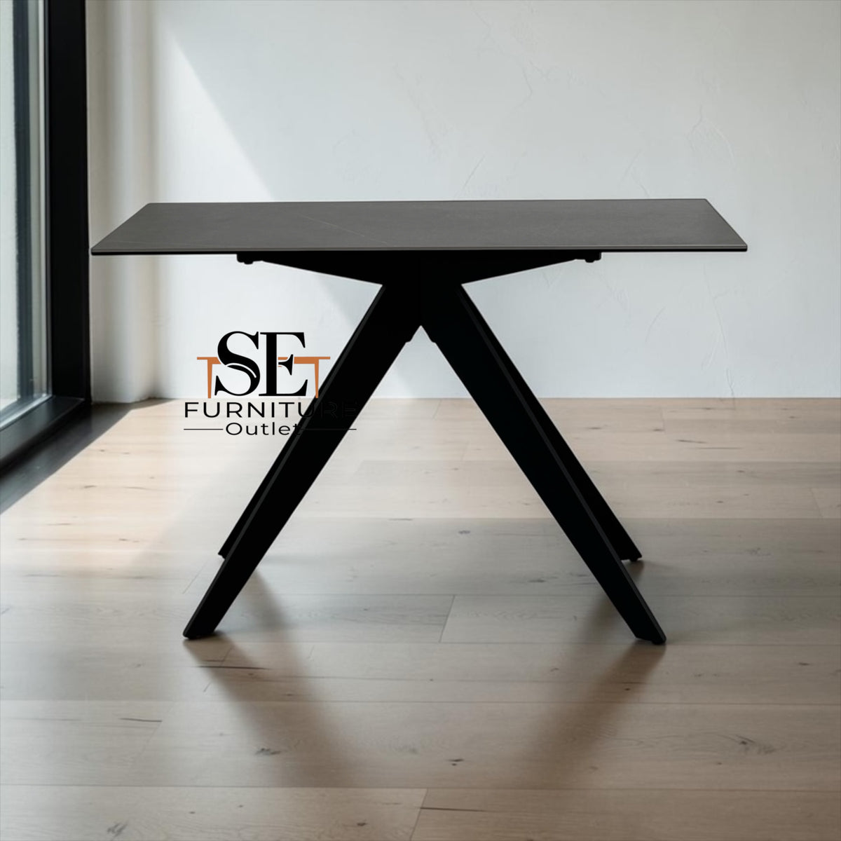 Grey Ceramic and Black Metal Legs Console Table from the Trento Range by Oak Furnitureland