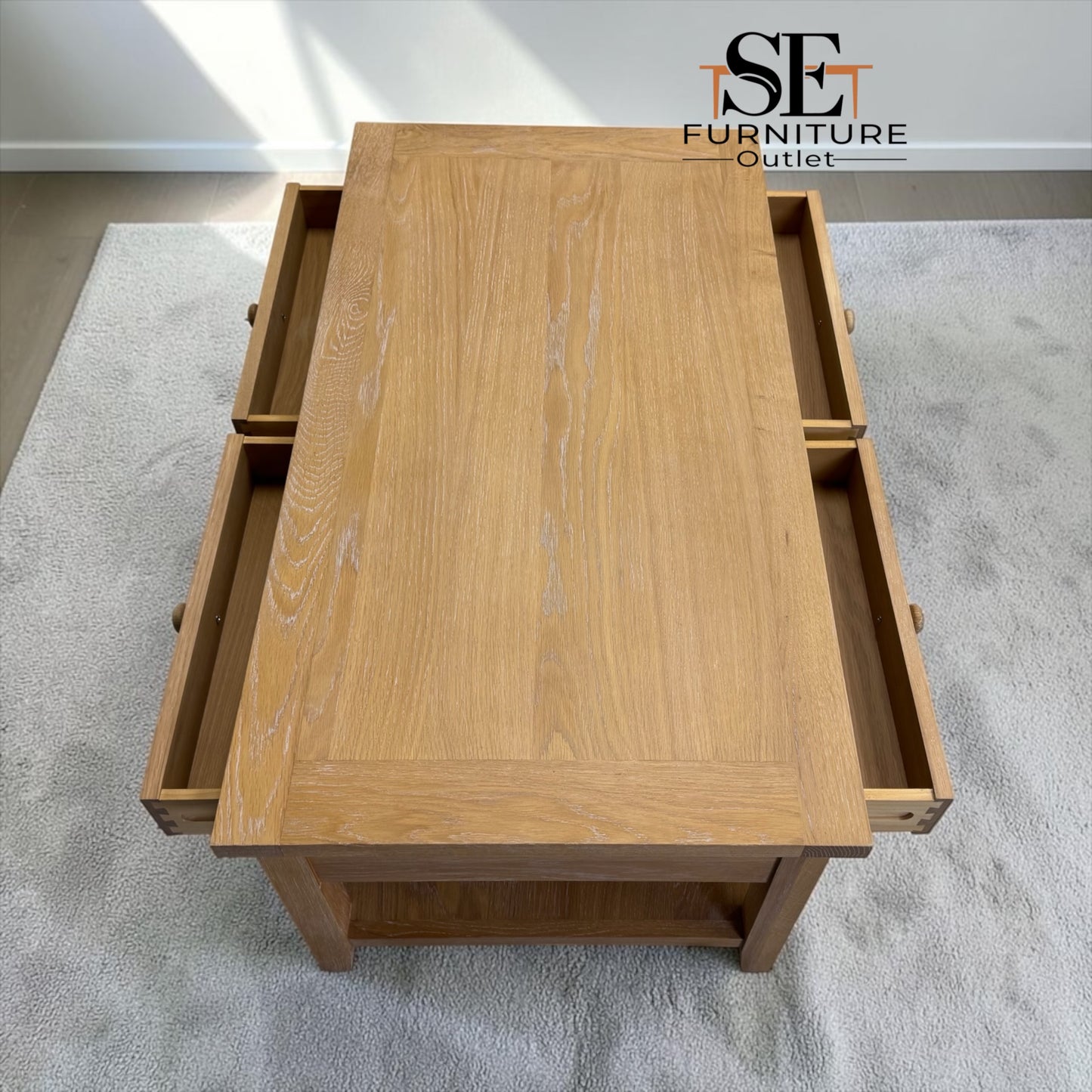 Whitewashed Finish Solid Oak & Oak Veneer Coffee Table with Drawers, Inglesham Range RRP £499