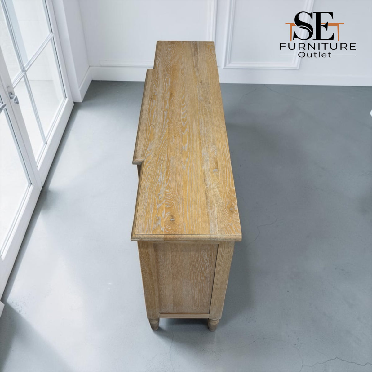 Grey-toned Limewashed Finish Solid Oak & Quality Oak Veneer Extra Large Sideboard, Camille Range, RRP £1400