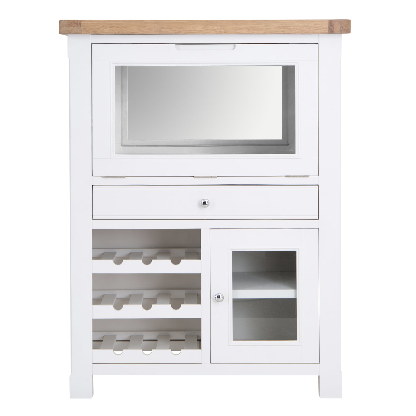 Oak Top & White Painted Drinks Bureau with Wine Rack